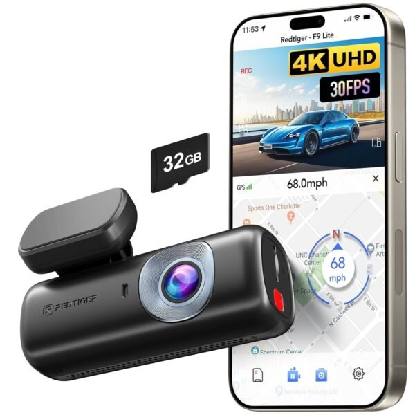 REDTIGER 4K Front Dash Cam for Car, ADAS, with 32GB Memory Card, Built-in WiFi&GPS